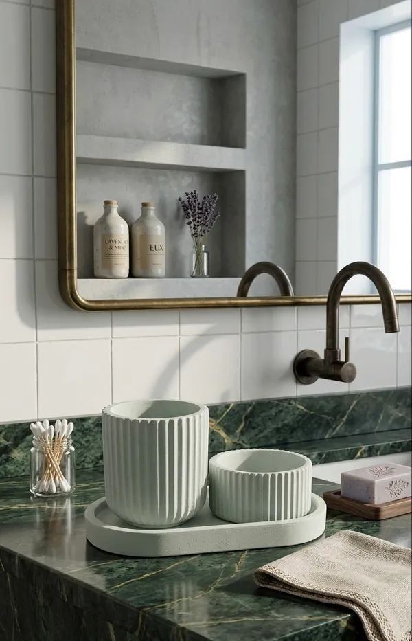 Concrete_Vanity_combo,_smoky_grey_colour__(Oval_tray,_Striped_jar,_Minimal_striped_jar)_