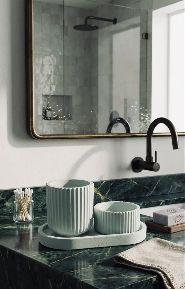 Concrete_Vanity_combo,_smoky_grey_colour__(Oval_tray,_Striped_jar,_Minimal_striped_jar)_