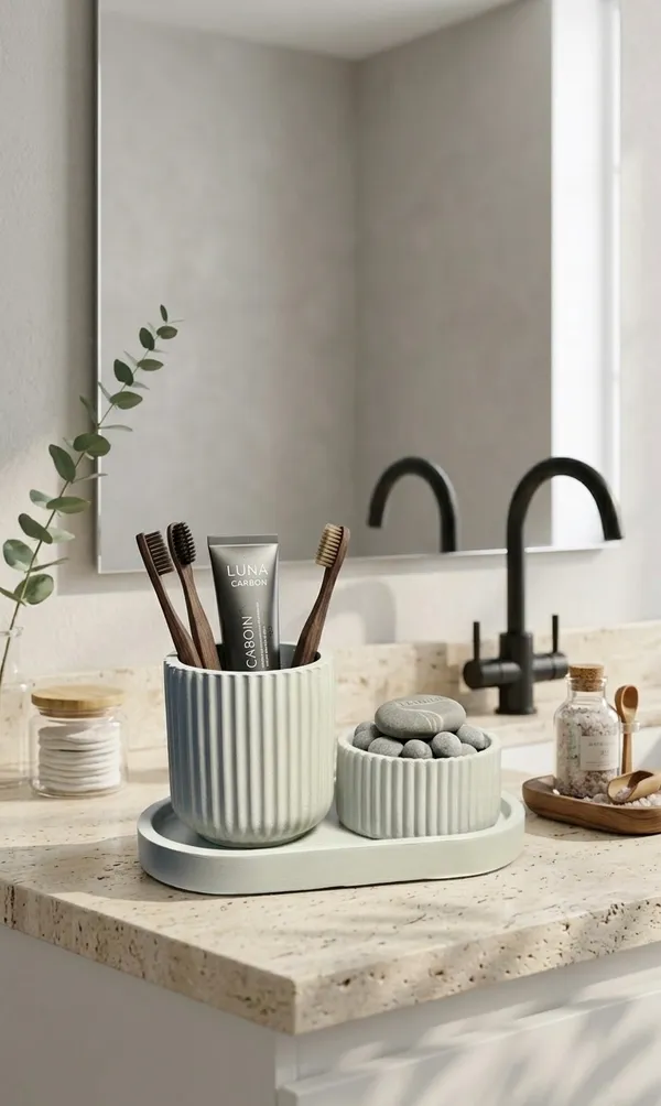 Concrete_Vanity_combo,_smoky_grey_colour__(Oval_tray,_Striped_jar,_Minimal_striped_jar)_