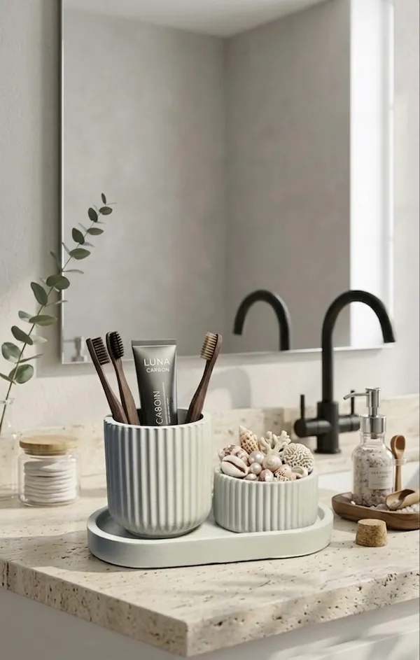 Concrete_Vanity_combo,_smoky_grey_colour__(Oval_tray,_Striped_jar,_Minimal_striped_jar)_