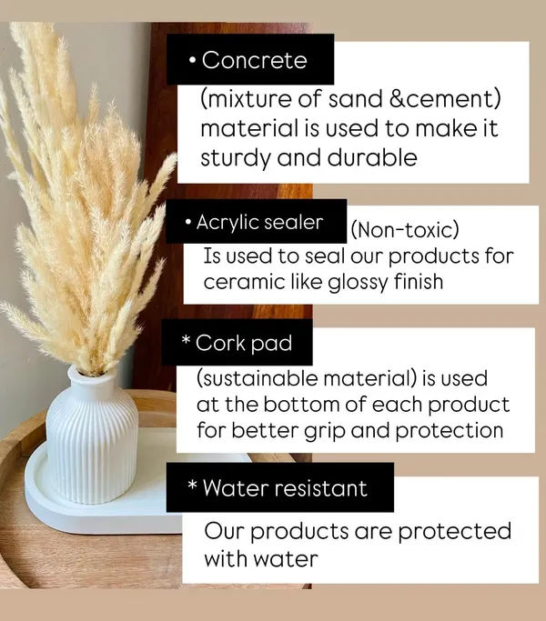 White_Concrete_Oval_Tray_Combo_Offer_|_Jewellery/Makeup/Table_Organizer_|_Home_Decor_Set_L_(Includes_Oval_Tray,_Striped_Vase,_Naturally_Dried_Pampas_Grass)