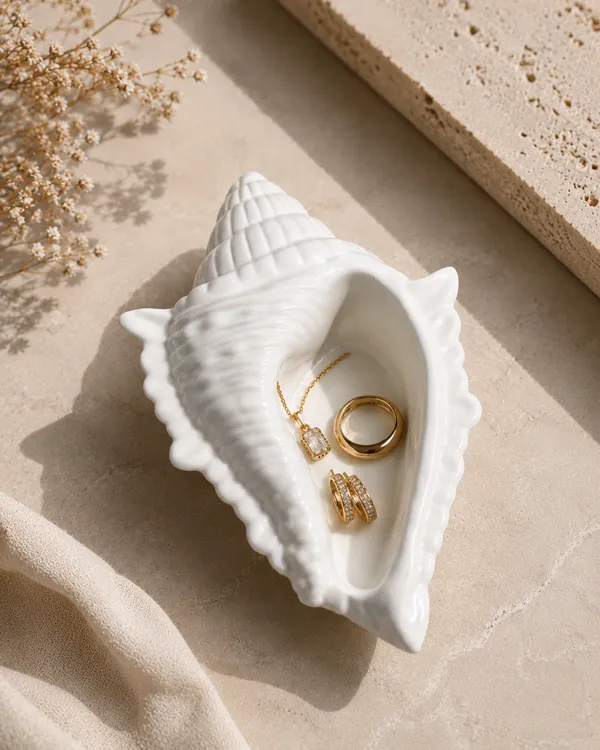 White_Handmade_Concrete_Conch_Shell_Trinket_Tray_|_Jewellery/Makeup/Table_Organizer_|_Home_Decor_|_Candle_Tray_|_Multipurpose_(18.5×11.5Cm)
