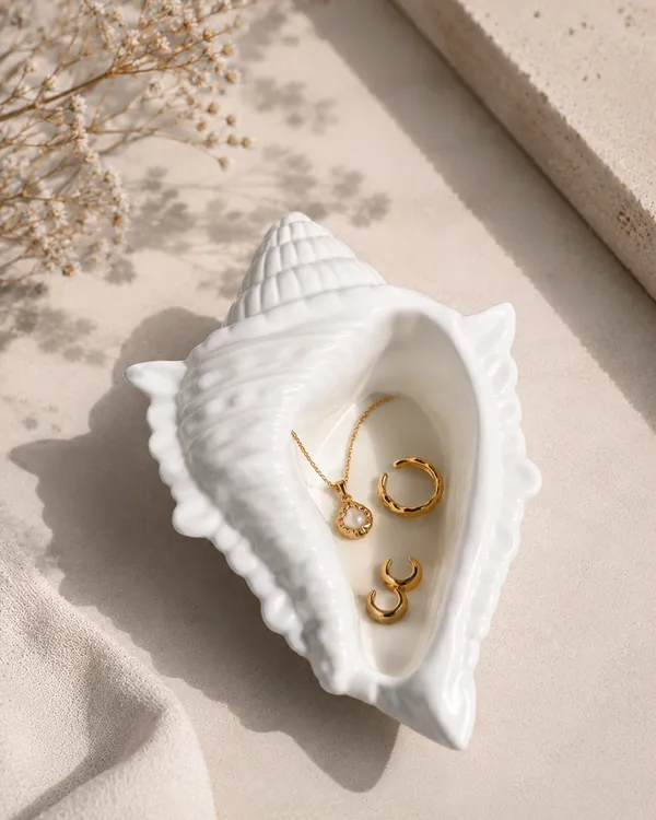 White_Handmade_Concrete_Conch_Shell_Trinket_Tray_|_Jewellery/Makeup/Table_Organizer_|_Home_Decor_|_Candle_Tray_|_Multipurpose_(18.5×11.5Cm)