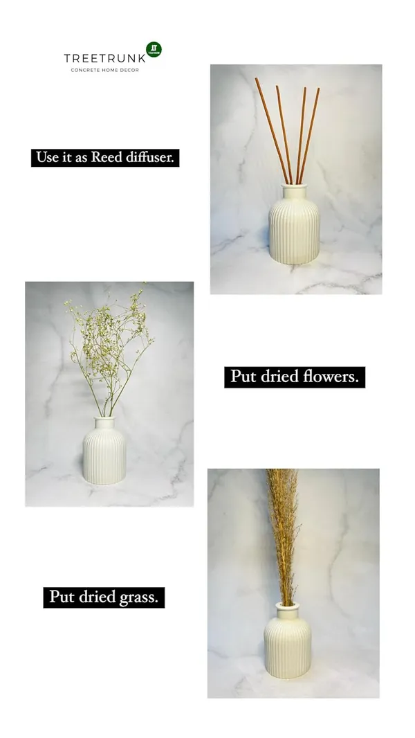 White_Concrete_Striped_Vase_|_Reed_Diffuser_&_Flower_Vase_For_Home_Decoration_|_Aesthetic/Minimalist_Home_Decor_[9.5_X_6.5Cm]