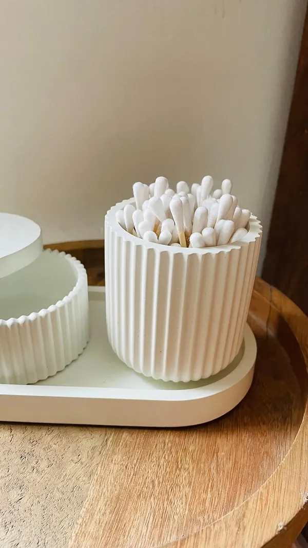 White_Concrete_Jar_Combo_Offer_|_Jewellery/Makeup/Table_Organizer_I_Home_Decor_Set_I_(Includes_Oval_Tray,_Striped_Jar,_Minimal_Striped_Jar)