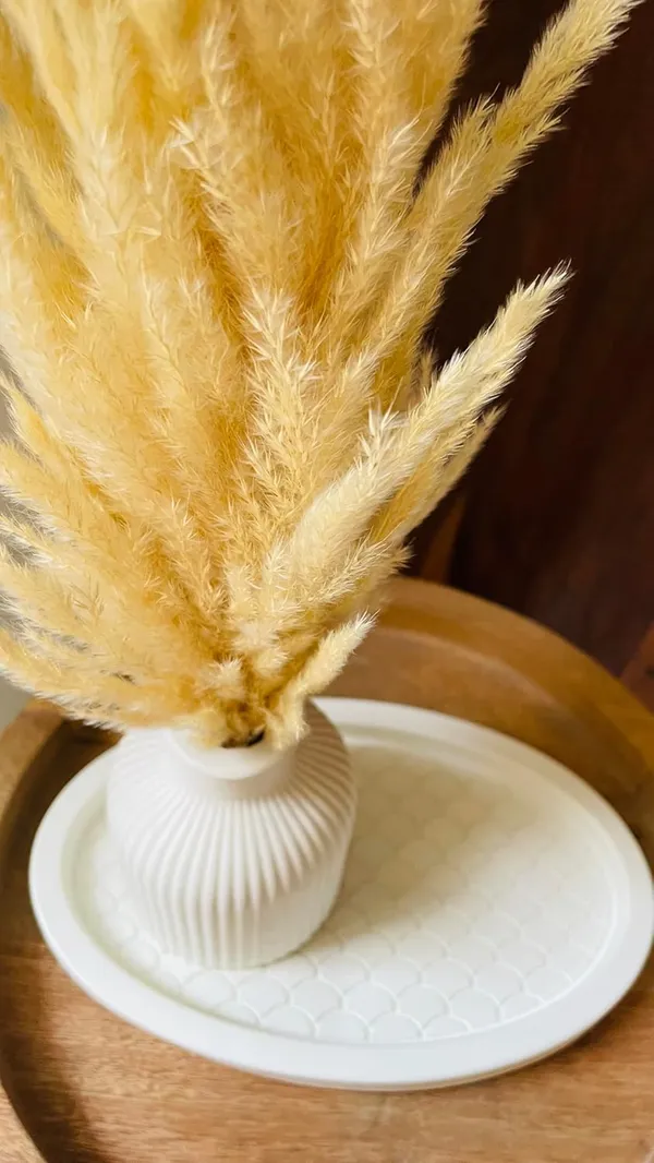 White_Concrete_Fish_Scale_Tray_Combo_Offer_|_Jewellery/Makeup/Table_Organizer_I_Home_Decor_Set_I_(Includes_Fish_Scale_Tray,_Striped_Vase,_Naturally_Dried_Pampas_Grass)