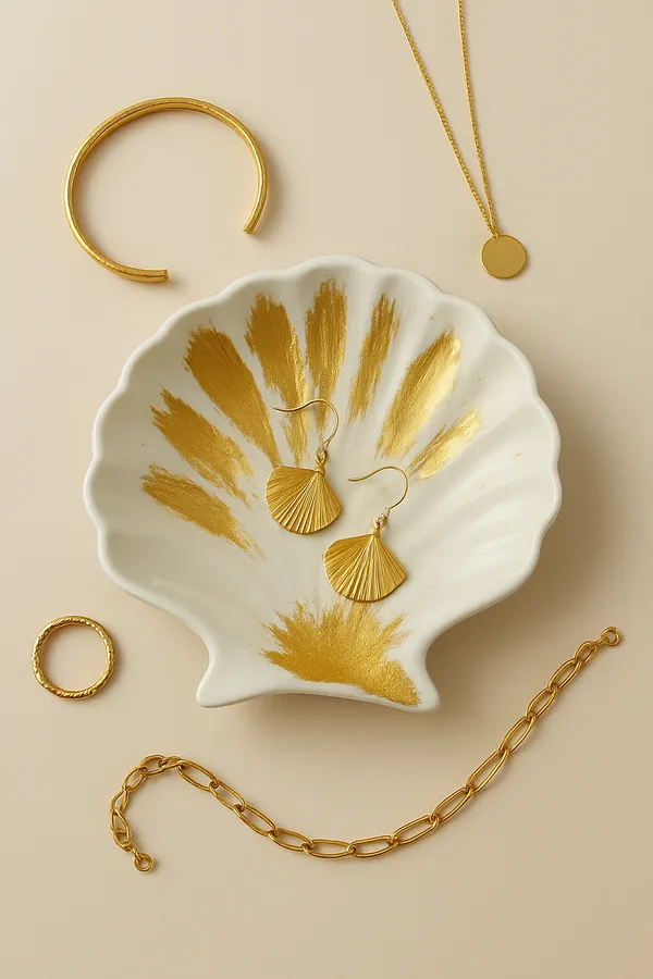 Gold_Foil_Handmade_Concrete_Shell_Trinket_Tray_|_Jewellery/Makeup/Table_Organizer_|_Home_Decor_|_Candle_Tray_|_Multipurpose_(9.5×9.5Cm)