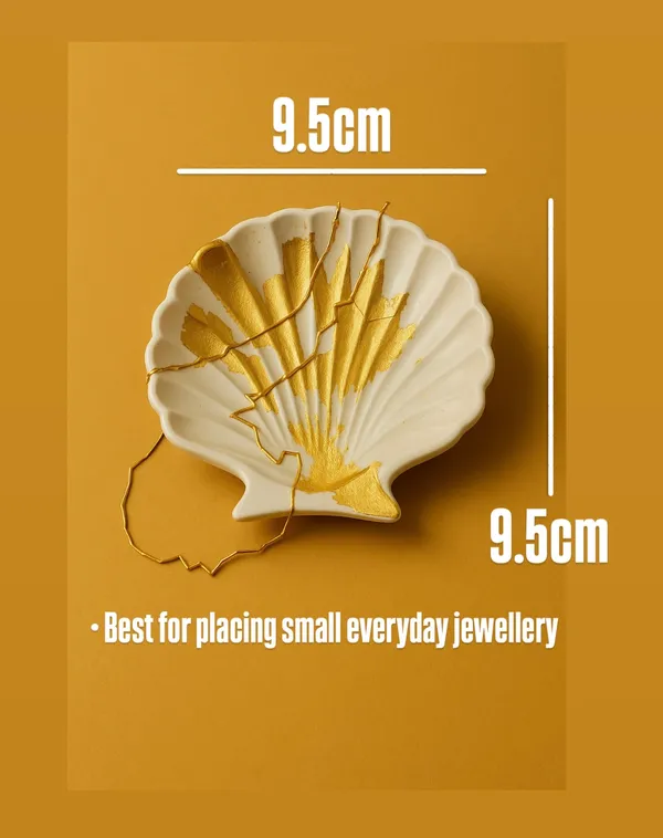 Gold_Foil_Handmade_Concrete_Shell_Trinket_Tray_|_Jewellery/Makeup/Table_Organizer_|_Home_Decor_|_Candle_Tray_|_Multipurpose_(9.5×9.5Cm)