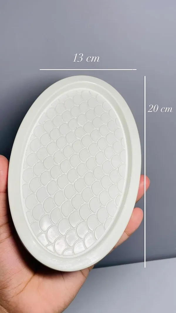 White_Concrete_Fish_Scale_Trinket_Tray_|_Jewellery/Makeup/Table_Organizer_|_Home_Decor_|_Candle_Tray_|_Multipurpose_(20×13×2Cm)