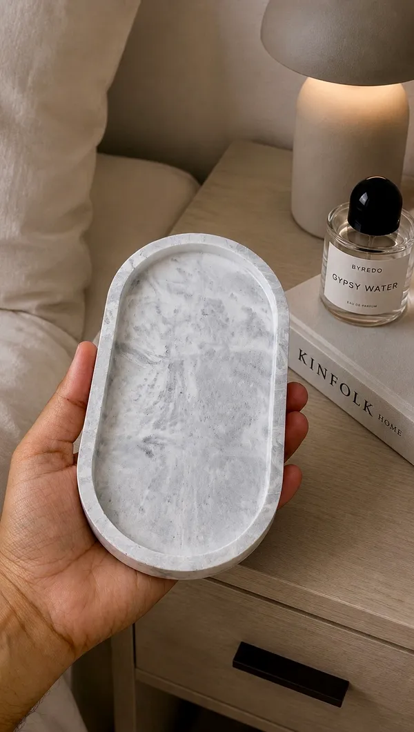 TREETRUNK®_Concrete_Oval_Trinket_Tray_|_Jewellery/_Makeup/Table_Organizer_I_Home_Decor_|_Candle_Tray_I_Multipurpose_(18.8x10.2×2cm)_(G&W_Marble)