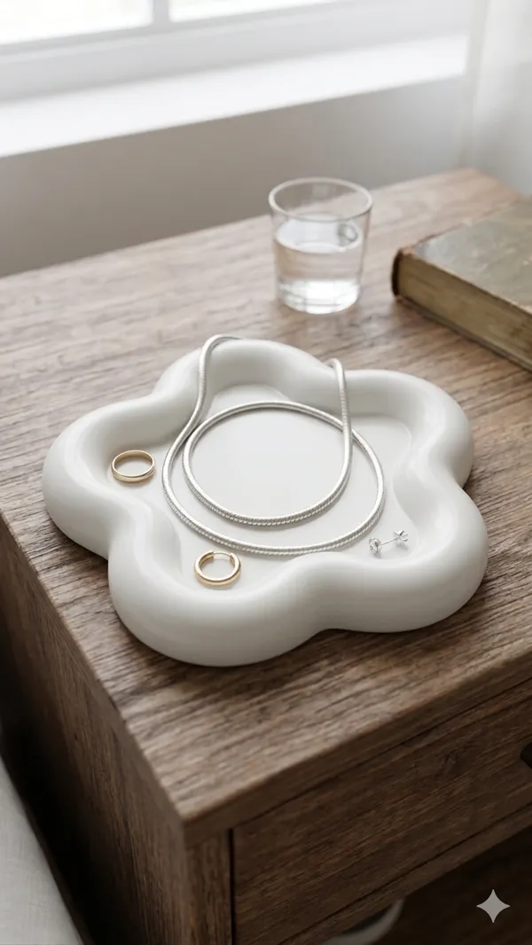 White_Concrete_Flower_Shaped_Trinket_Tray_|_Jewellery/Makeup/Table_Organizer_|_Home_Decor_|_Candle_Tray_|_Multipurpose_(15.1×14.7×1.7Cm)