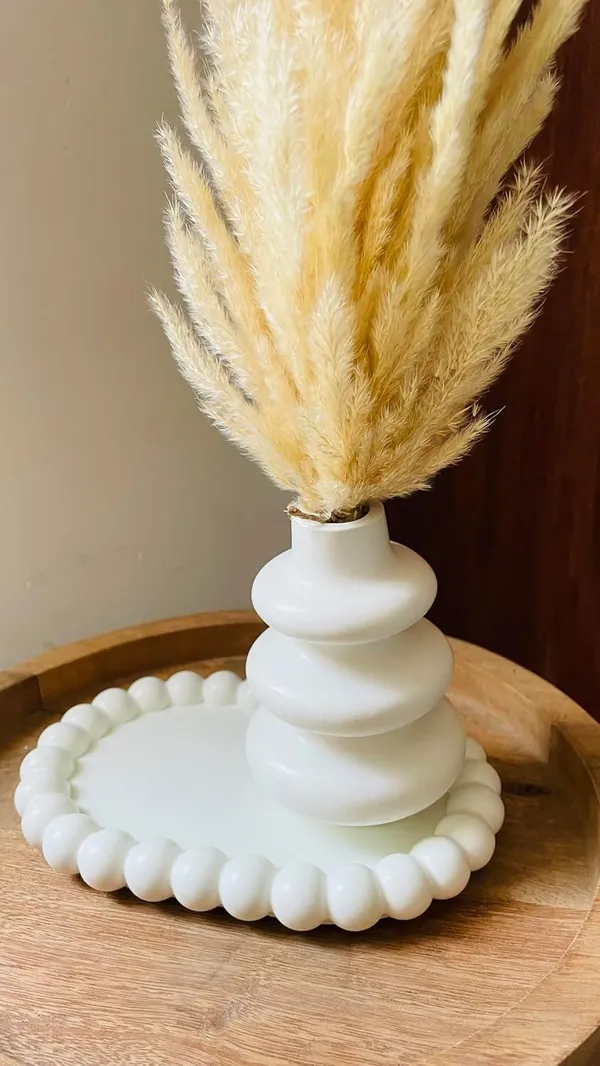 White_Boho_Round_Flower_Vase_|_Flower_Vase_For_Home_Decoration_|_Concrete/Ceramic_Vase_|_Aesthetic/Minimalist_Home_Decor_Vase_[11.8_*_7.3_*_1.5Cm]