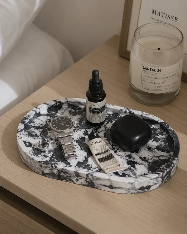 Black_&_White_Concrete_Oval_Trinket_Tray_|_Jewellery/Makeup/Table_Organizer_|_Home_Decor_|_Candle_Tray_|_Multipurpose_(18.8×10.2×2Cm)