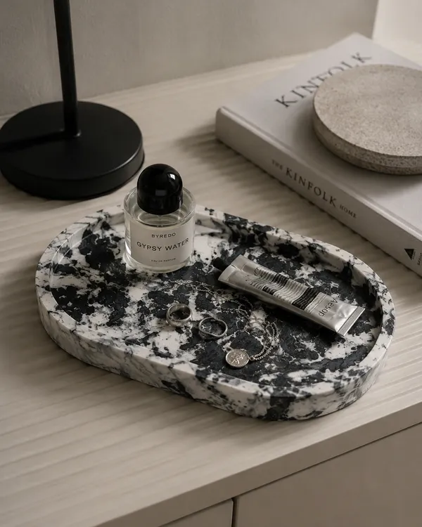 Black_&_White_Concrete_Oval_Trinket_Tray_|_Jewellery/Makeup/Table_Organizer_|_Home_Decor_|_Candle_Tray_|_Multipurpose_(18.8×10.2×2Cm)
