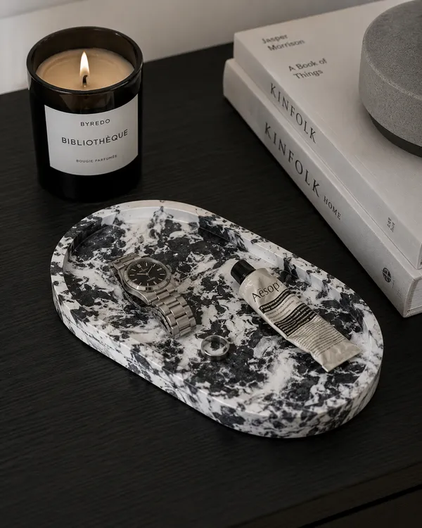 Black_&_White_Concrete_Oval_Trinket_Tray_|_Jewellery/Makeup/Table_Organizer_|_Home_Decor_|_Candle_Tray_|_Multipurpose_(18.8×10.2×2Cm)