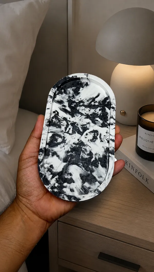 Black_&_White_Concrete_Oval_Trinket_Tray_|_Jewellery/Makeup/Table_Organizer_|_Home_Decor_|_Candle_Tray_|_Multipurpose_(18.8×10.2×2Cm)
