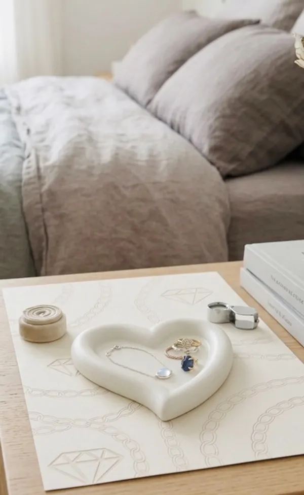 White_Concrete_Heart_Trinket_Tray_|_Jewellery/Makeup/Table_Organizer_|_Home_Decor_|_Candle_Tray_|_Multipurpose_(15.8×16.7×2Cm)