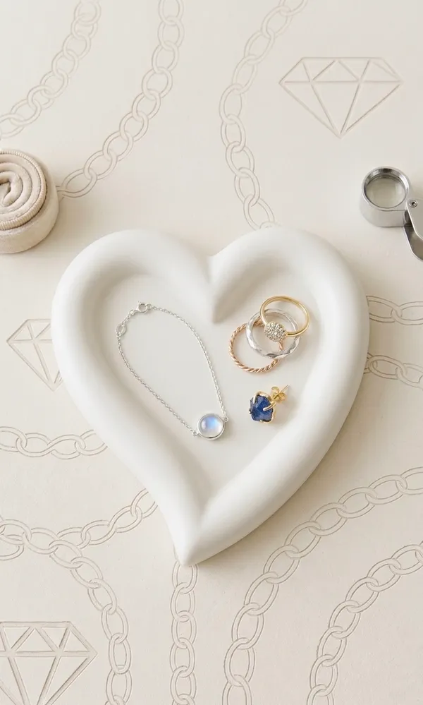 White_Concrete_Heart_Trinket_Tray_|_Jewellery/Makeup/Table_Organizer_|_Home_Decor_|_Candle_Tray_|_Multipurpose_(15.8×16.7×2Cm)