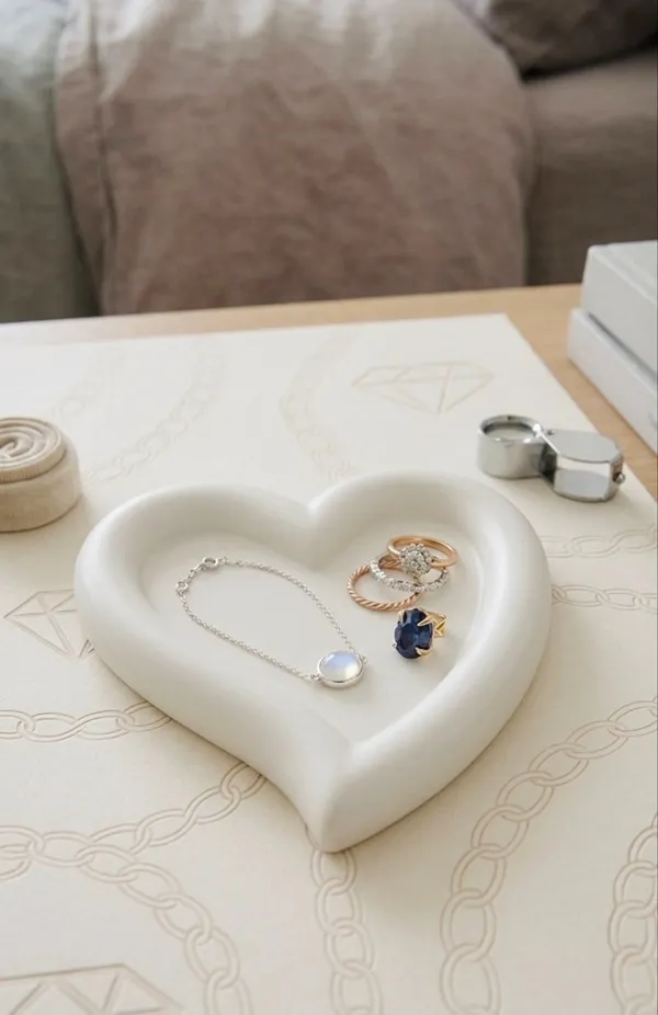 White_Concrete_Heart_Trinket_Tray_|_Jewellery/Makeup/Table_Organizer_|_Home_Decor_|_Candle_Tray_|_Multipurpose_(15.8×16.7×2Cm)