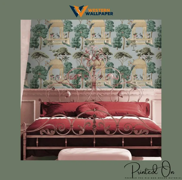 Ornate_Rajasthani_Mural_Wallpaper_In_Dusty_Blue_And_Moss_Green_For_A_Traditional_Heritage_Bedroom