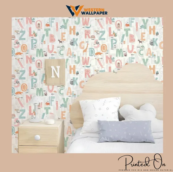 Playful_Illustrated_Alphabet_ABC_Letters_and_Animals_Pastel_Cream_Enfant_Educational_Kids_Nursery_Premium_Wallpaper