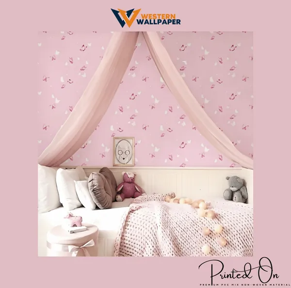 Delicate_Watercolor_Fluttering_Butterflies_Pastel_Pink_Bling_Wing_Kids_Nursery_Premium_Wallpaper
