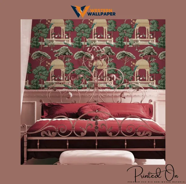 Ornate_Rajasthani_Mural_Wallpaper_In_Deep_Burgundy_And_Forest_Green_For_A_Traditional_Heritage_Bedroom