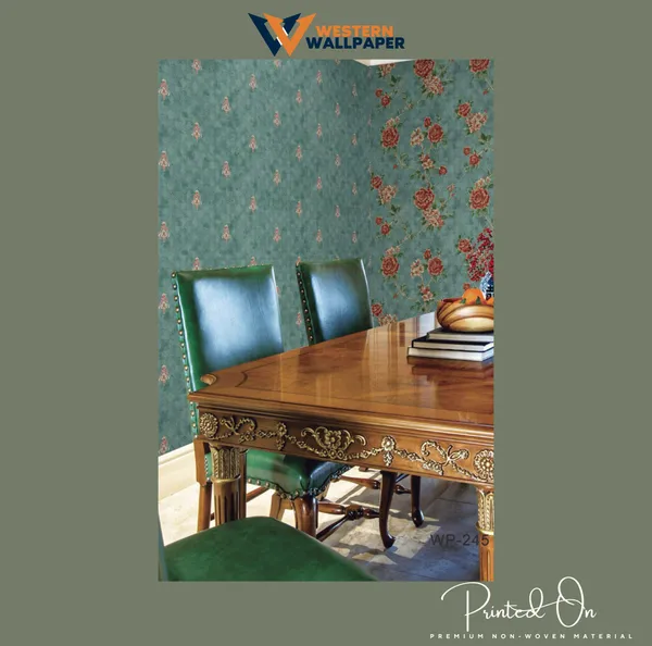 Elegant_Rose_Trail_And_Trellis_Wallpaper_In_Teal_And_Antique_Red_For_A_Traditional_And_Cozy_Dining_Room_Wallpaper.