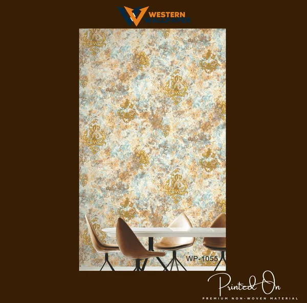 Distressed_Luxury_Damask_Wallpaper_In_Gold_Over_A_Marbled_Teal_And_Copper_Background_For_A_Bold_Dining_Area_Wallpaper.