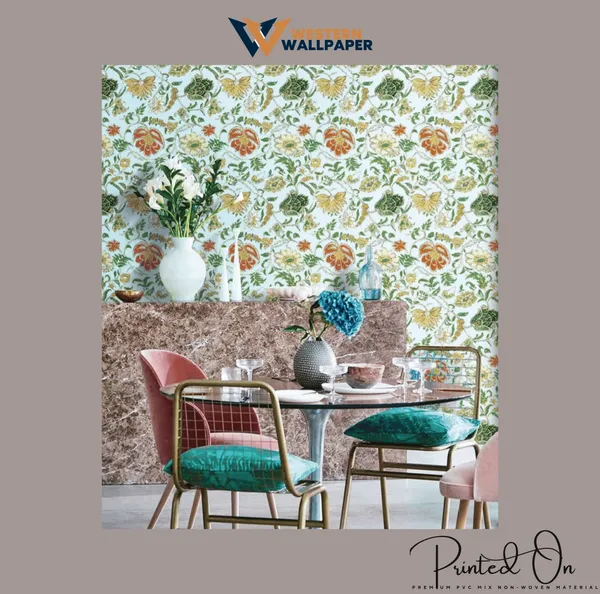 Traditional_Floral_Arabesque_Wallpaper_In_Sky_Blue_And_Persimmon_For_A_Fresh_Transitional_Space