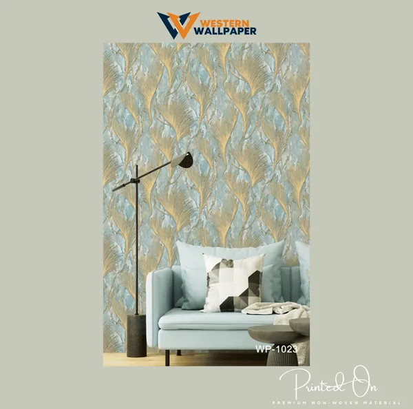 Dramatic_Feather_Fan_Wallpaper_In_Gold_And_Distressed_Aqua_For_An_Art_Deco-Inspired_And_Luxurious_Living_Room_Wallpaper.