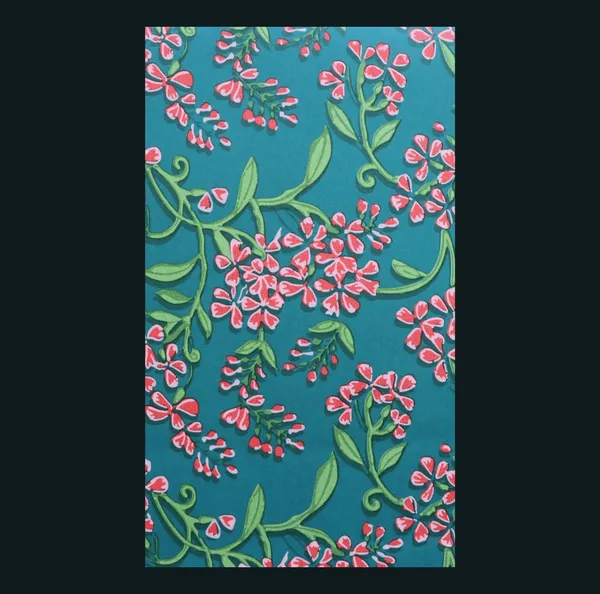 Ornate_Floral_Trail_Wallpaper_In_Salmon_And_Teal_For_A_Vibrant_Contemporary_Living_Space