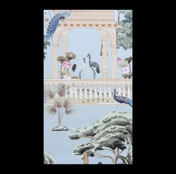 Ornate_Rajasthani_Mural_Wallpaper_In_Sky_Blue_And_Forest_Green_For_A_Traditional_Heritage_Bedroom