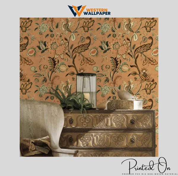 Ornate_Chintz_Botanical_Wallpaper_In_Saffron_And_Moss_For_A_Vibrant_Heritage-Inspired_Space