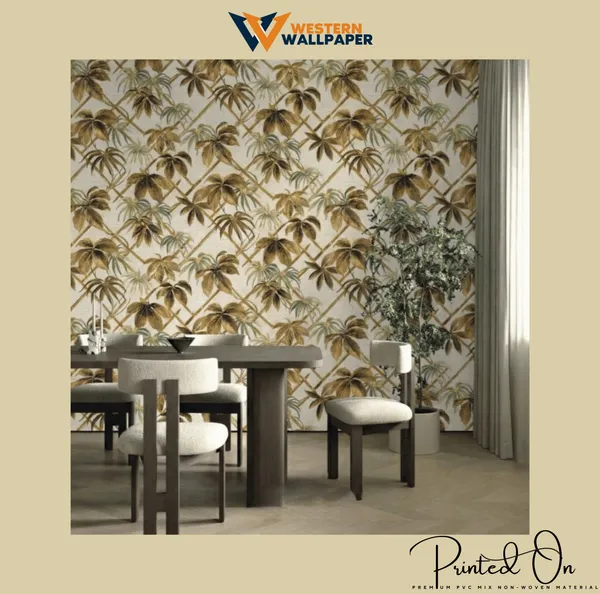 Western_Tropical_Trellis_Wallpaper_In_Golden_Ochre_And_Alabaster_White