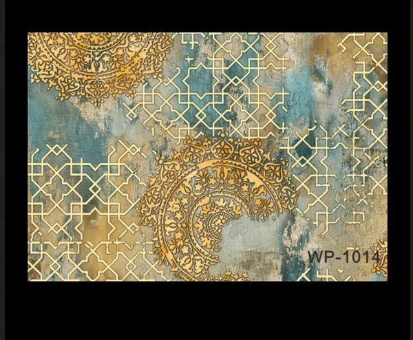 Abstract_Medallion_Wallpaper_In_Shimmering_Gold_And_Distressed_Teal_For_A_Bold_And_Artisanal_Living_Room_Wallpaper