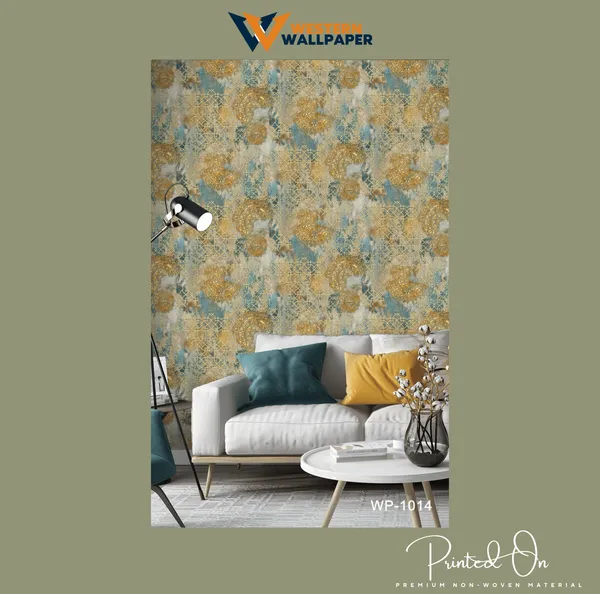 Abstract_Medallion_Wallpaper_In_Shimmering_Gold_And_Distressed_Teal_For_A_Bold_And_Artisanal_Living_Room_Wallpaper