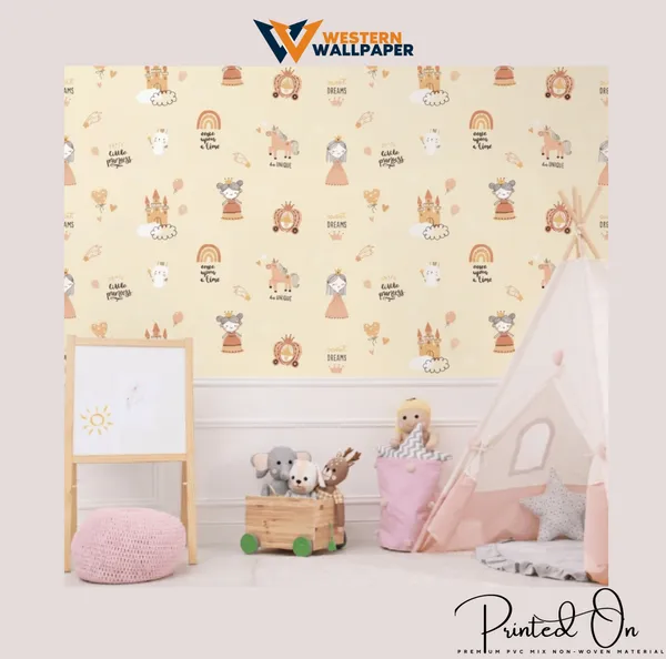 Magical_Fairytale_Castles_and_Princesses_Pastel_Yellow_Pretty_Girl_Kids_Nursery_Premium_Wallpaper