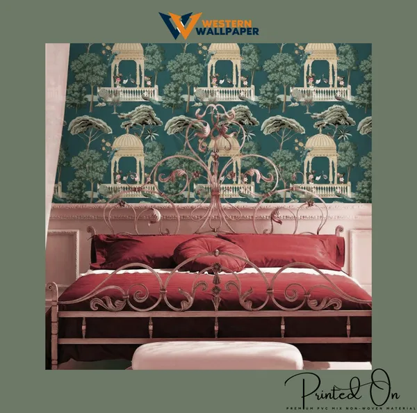 Ornate_Rajasthani_Mural_Wallpaper_In_Teal_And_Emerald_For_A_Traditional_Heritage_Bedroom