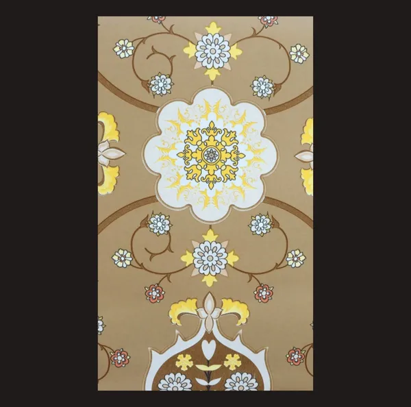 Ornate_Geometric_Medallion_Wallpaper_In_Saffron_And_Chestnut_For_A_Warm_Contemporary_Living_Space