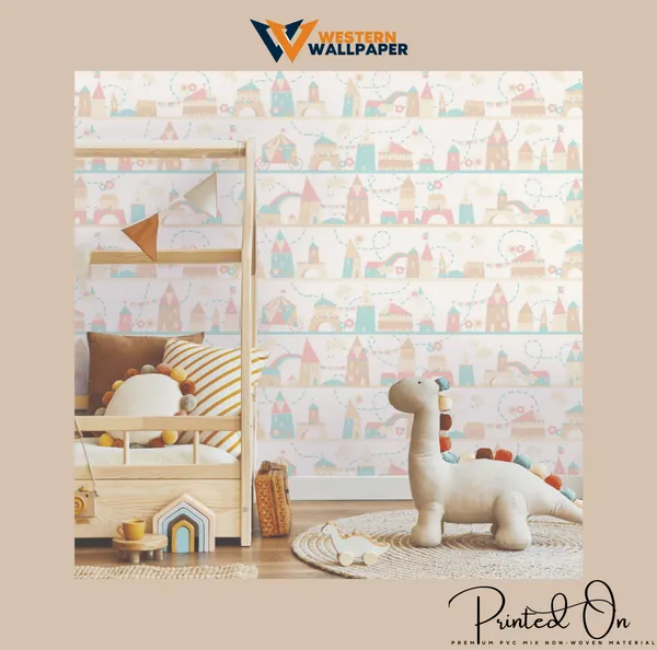 Whimsical_Fairytale_Toy_Castles_and_Rainbows_Pastel_Blush_Pink_Kinder_Land_Kids_Nursery_Premium_Wallpaper