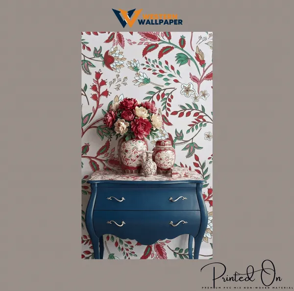 Ornate_Chintz_Botanical_Wallpaper_In_Crimson_And_Sage_For_A_Vibrant_Heritage-Inspired_Space