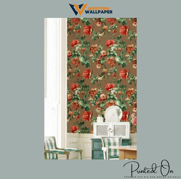 Vibrant_Peony_Floral_Wallpaper_In_Dusty_Brown_And_Red_For_A_Fresh_Romantic_Statement_Wall