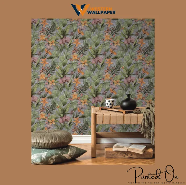 Lush_Tropical_Botanical_Wallpaper_In_Dove_Grey_And_Coral