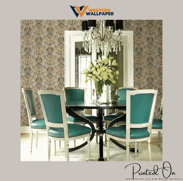 Ornate_Regal_Damask_Wallpaper_In_Slate_And_Amber_For_A_Vibrant_Stately_Dining_Room