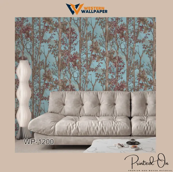 Blue-Grey_Forest_Theme_Wallpaper_For_A_Rustic,_Modern,_And_Nature-Inspired_Living_Room_Aesthetic_Wallpaper