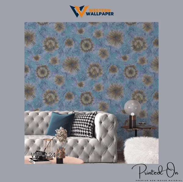 Abstract_Flower_Pattern_Wallpaper_In_Blue_And_Gold_For_A_Bold,_Artistic,_And_Modern_Living_Room_Statement_Wall_Wallpaper