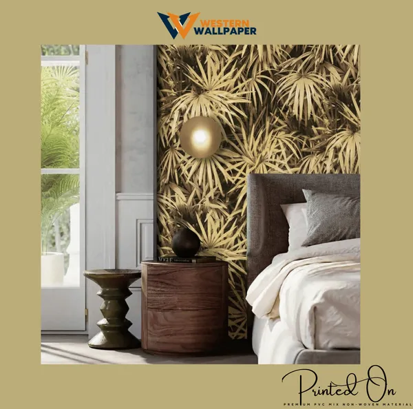 Lush_Tropical_Fan_Palm_Wallpaper_In_Antique_Gold_For_A_Sophisticated_Biophilic_Bedroom