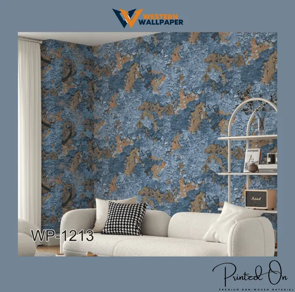 Brown_And_Blue_Marble-Like_Wallpaper_With_Feather_Pattern_For_A_Bold,_Artistic,_And_Sophisticated_Living_Room_Statement_Wallpaper