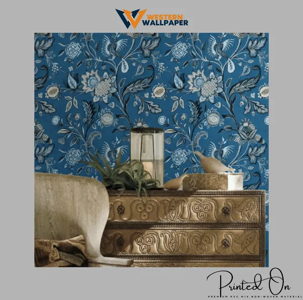 Ornate_Chintz_Botanical_Wallpaper_In_Indigo_And_Slate_For_A_Vibrant_Artisanal_Foyer